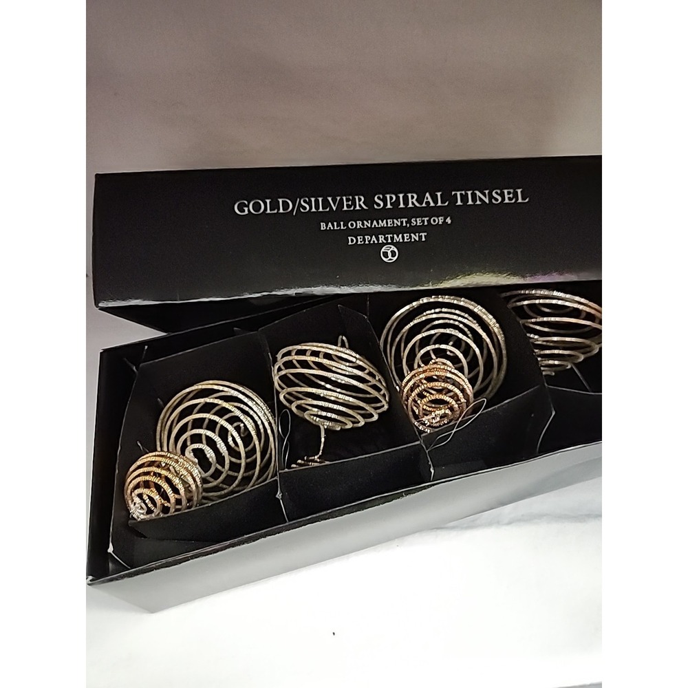 Department 56 Gold/Silver Spiral Tinsel  Ornament Set Of 4 In Original Box